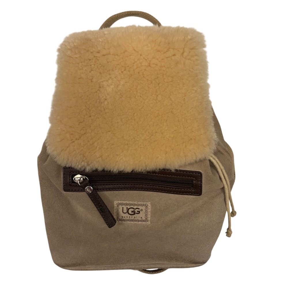 UGG Australia Tan Suede Shearling Mini Backpack Drawstring Bag Beige